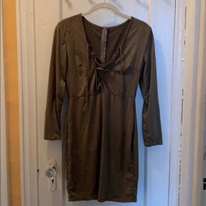 Olive green lace up dress.